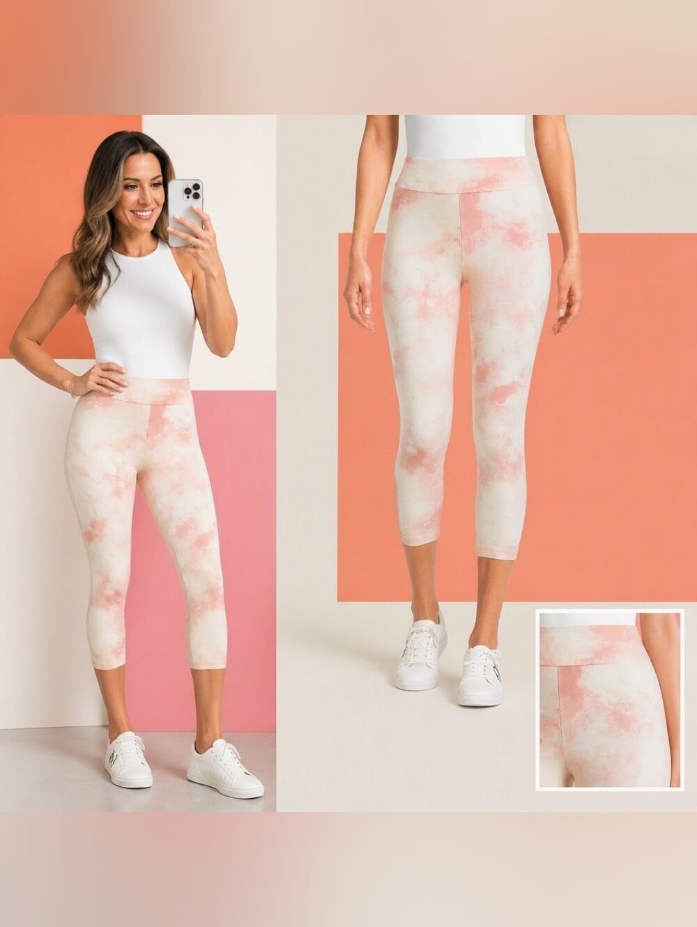 Time and Tru Pink Tie-Dye Capri Leggings